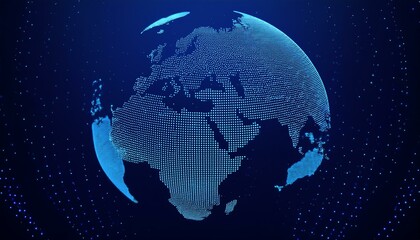3d Pixel world map background. Digital dots in the form global earth.