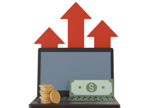 laptop with money icon isolated  3D render