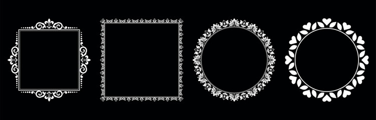 Set of decorative frames Elegant vector element for design in Eastern style, place for text. Floral black and white borders. Lace illustration for invitations and greeting cards.