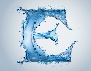 Obraz premium Capital letter E made of blue water splashes or ice on light background. Scrapbook activity. Generative AI