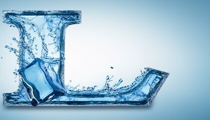 Capital letter L made of blue water splashes or ice on light background. Scrapbook activity. Generative AI
