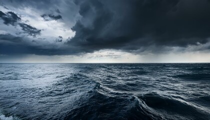 Fototapeta premium Dark sea surface with a dramatic cloudy sky above. Approaching storm. Generative AI