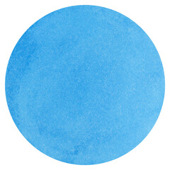 Watercolor medium blue circle shape wash - mid Cerulean. Hand drawn and painted on isolated background 