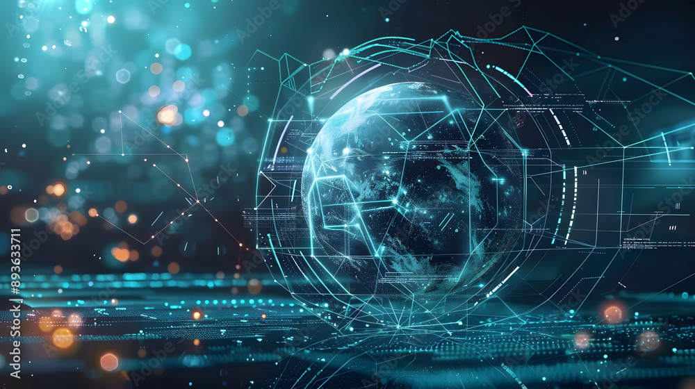 Sticker futuristic digital planet earth space global map technology starry cosmic atmosphere data neural net