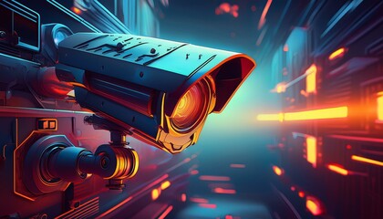 Security camera targeting a detected intrusion. AI generated