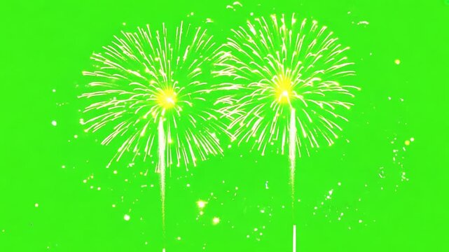 Fireworks exploding against a green screen. Perfect for celebrations, holidays, and special occasions.