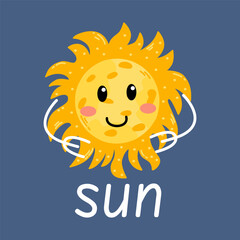 Decorative Space Print With Cute Planet Sun Illustration For Kids Room In Scandinavian Style Space Theme.