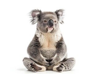 Fototapeta premium Serene Koala Sitting on Hind Legs Against White Background