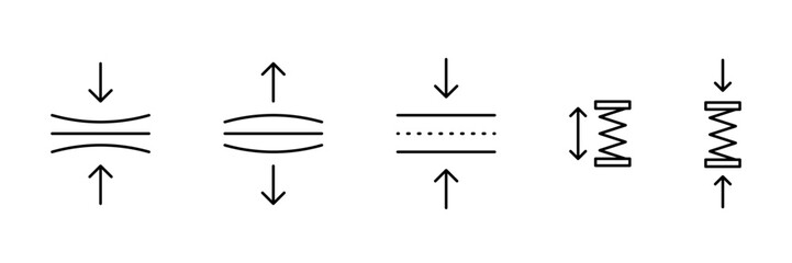 Elastic, flexibility icons set. Push, pressure symbols collection. Vector icons
