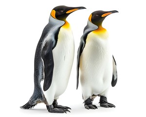 Naklejka premium Elegant Penguins Standing Side by Side on White Background