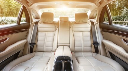 White rear leather seats of a modern business class car. Luxury car interior
