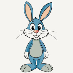 The blue hare character stands on his hind legs with long ears and smiles