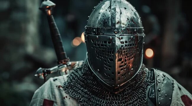 Medieval templar knight scene action