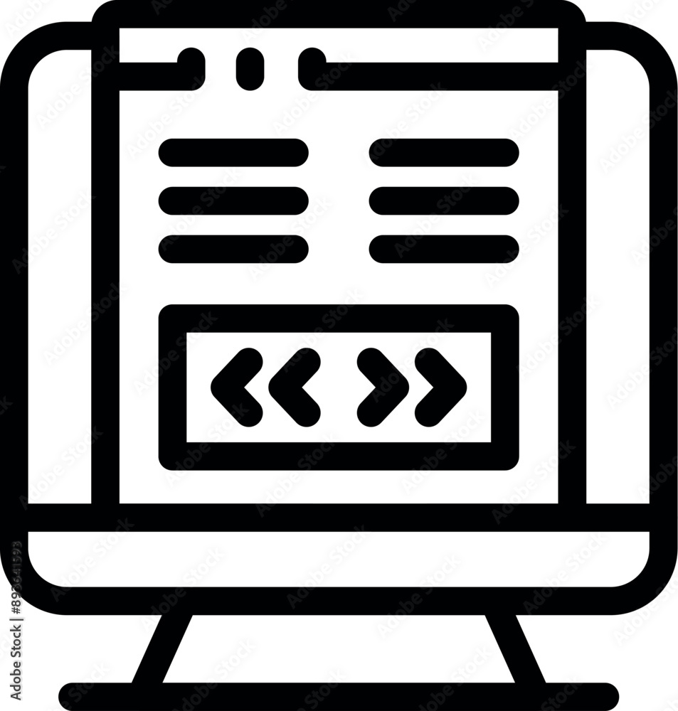 Poster line art icon of a computer screen displaying a website interface with arrows for scrolling