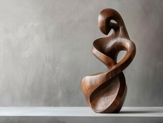 Abstract Wooden Sculpture on a Grey Background.