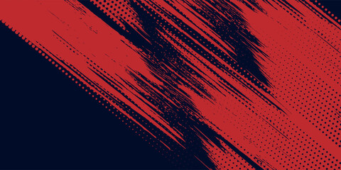 Glitch distorted grunge background. Noise destroyed texture. Red halftone dots blue color pattern gradient grunge texture background.