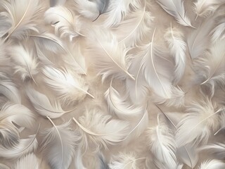 Soft, delicate white feathers are arranged in a seamless pattern, creating a gentle, ethereal texture that evokes a sense of serenity and peacefulness.