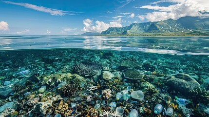 Ocean filled with plastic waste, showing the severity of marine pollution and environmental crisis