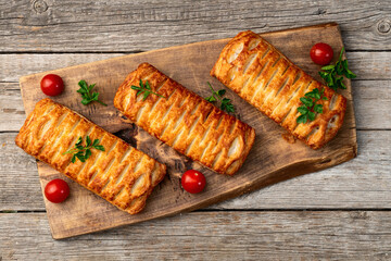 Golden Puff pastry stuffed with sausage and cheese