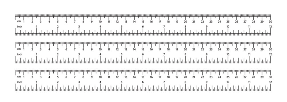 Image Of Three Measuring Rulers Showcasing Both Metric And Imperial Scales. These Rulers Are Aligned Horizontally