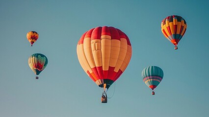 Fototapeta premium Colorful Hot Air Balloons Floating in a Clear Sky, Generative AI illustration