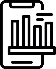 Simple icon of a smartphone showing a bar chart growing larger