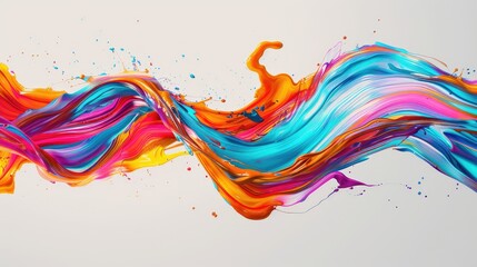 Colorful ribbon strokes forming a wave, with brush paint effects creating a dynamic splash.