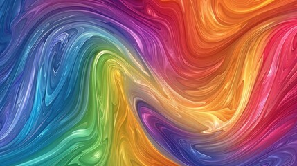 Fototapeta premium Dynamic ribbon strokes in rainbow hues forming a fluid and vibrant wave pattern.