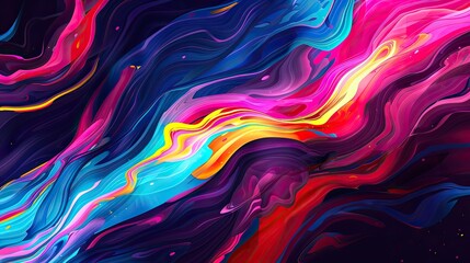 Fluid abstract design with ribbon strokes and colorful brush paint wave effects.