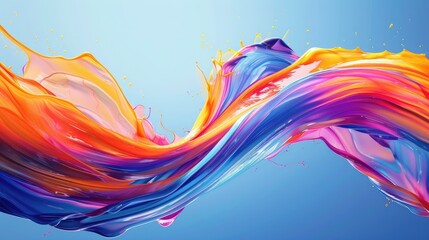 Fototapeta premium Fluid ribbon strokes forming a vibrant wave, with dynamic brush paint splash effects