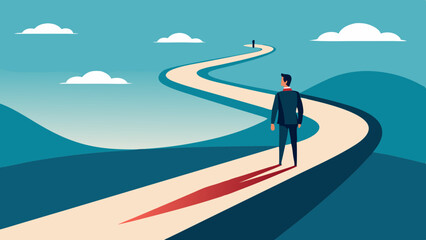 Business journey, businessman walking on long winding path going to success in the future stock illustration