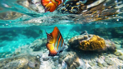 Stunning fish with butterfly-like wings floating in a serene underwater world