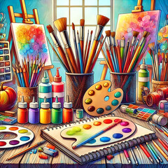 Creative Art Supplies on Desk
