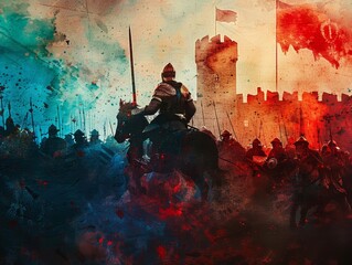Rich Double Exposure Silhouette of Knights in Jousting Tournament