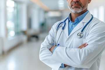 Close up doctor at hospital background for professional healthcare concept. Human medical health concept.