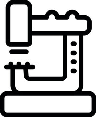 Black and white line art of a factory machine stamping metal parts for manufacturing