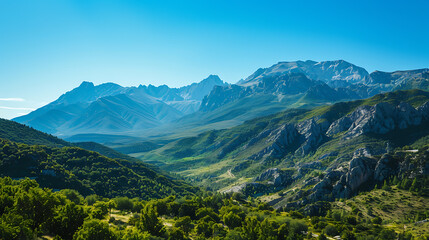 Majestic Mountain Range Under Clear Blue Sky