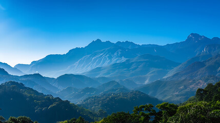 Majestic Mountain Range Under Clear Blue Sky