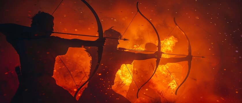 Close-Up of Archers in Double Exposure Silhouette with Vivid Hues