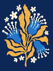 Naklejka premium Floral Abstract contemporary poster. Groovy Modern Matisse style art