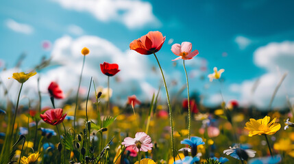 Naklejka premium Vibrant Wildflowers Blooming in Meadow 