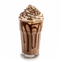 A cold, refreshing chocolate frappe with whipped cream and chocolate shavings