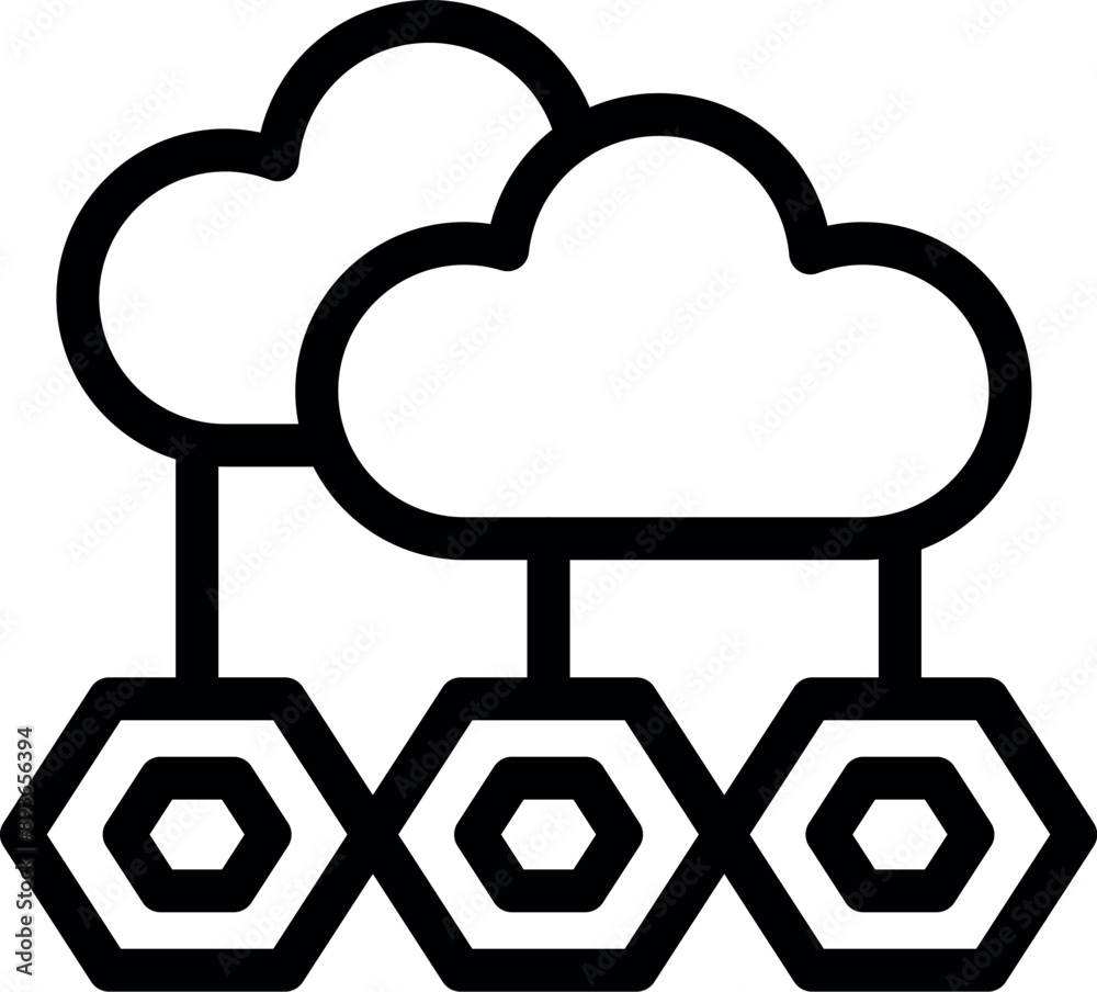 Poster simple line icon representing cloud computing, data storage, and sharing
