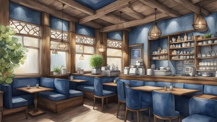 cafe with indigo wooden style