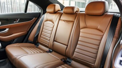 Brown rear leather seats of a modern business class car. Luxury car interior