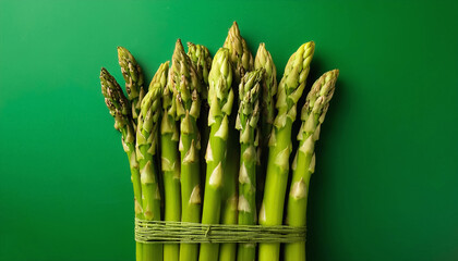 A lots of fresh Asparagus Vegetables organic isolated on green background.
