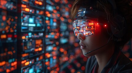 A teacher using holographic teaching aids in a classroom 