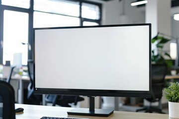 Fototapeta premium TV screen with cut out screen on blurred office background. Copy space