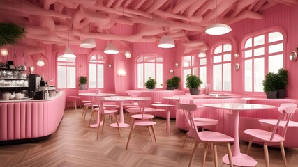 cafe with pink wooden style