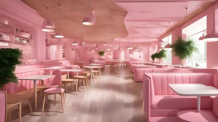 cafe with pink wooden style